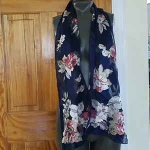 Vintage Bill Blass Silk Scarf Navy/ Pink Floral